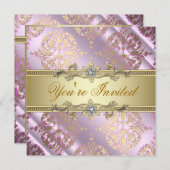 Roze Gold Damask Party Kaart (Voorkant / Achterkant)