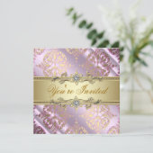 Roze Gold Damask Party Kaart (Staand voorkant)
