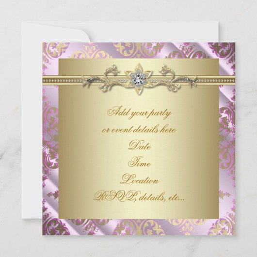 Roze Gold Damask Party Kaart (Achterkant)