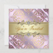 Roze Gold Damask Party Kaart (Voorkant)