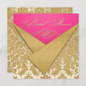 Roze, Gold Damask, Scroll Bridal Shower Invitation Kaart (Voorkant / Achterkant)