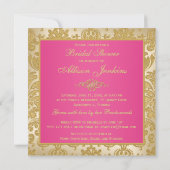 Roze, Gold Damask, Scroll Bridal Shower Invitation Kaart (Achterkant)
