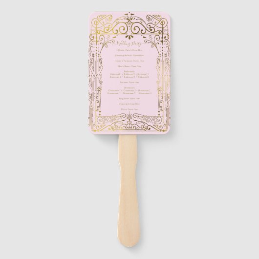 Roze Gold Deco Chic Glam Wedding Program Handteken Handwaaier (Achterkant)