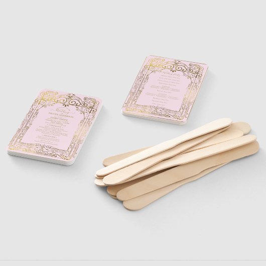 Roze Gold Deco Chic Glam Wedding Program Handteken Handwaaier (Niet-gemonteerd)