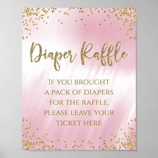 Roze Gold Diaper Raffle Table Sign Poster (Voorkant)