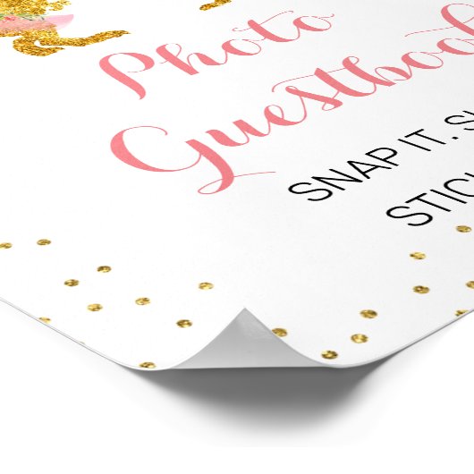 Roze Gold Dino Girl Foto Guestbook Poster (Hoek)