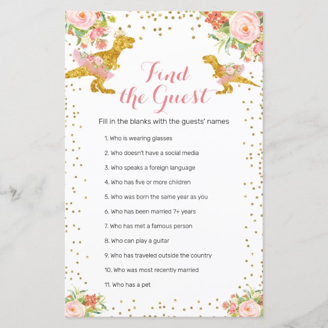 Roze Gold Dino Girl Waterverf Zoek het gastspel (Voorkant)