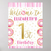 Roze & Gold Donut 1e verjaardag van feestdag Poster (Voorkant)
