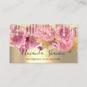 Roze Gold Drip Flower Logo Event Planner QRCode Visitekaartje (Voorkant)