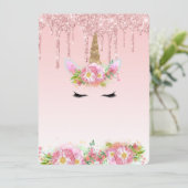 Roze Gold Drip Glitter Unicorn Sjabloon Kaart (Staand voorkant)