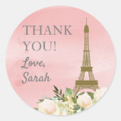 Roze Gold Eiffel Tower, maandag bedankt Ronde Sticker (Voorkant)