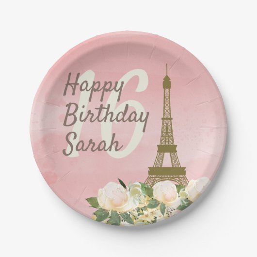 Roze Gold Eiffel Tower Sweet 16 verjaardag Papieren Bordje (Voorkant)