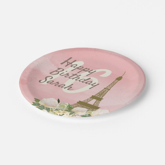 Roze Gold Eiffel Tower Sweet 16 verjaardag Papieren Bordje (Gekanteld)