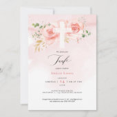 Roze & Gold Einladung zur Taufe mit Rosen Kaart (Voorkant)