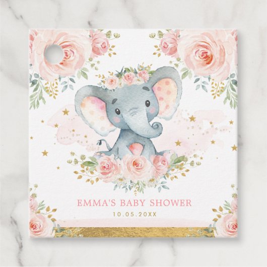  Roze Gold Elephant Baby shower Bedankjes Labels (Voorkant)