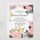 Roze, Gold en zwarte Graduation Party uitnodiginge Kaart (Voorkant)