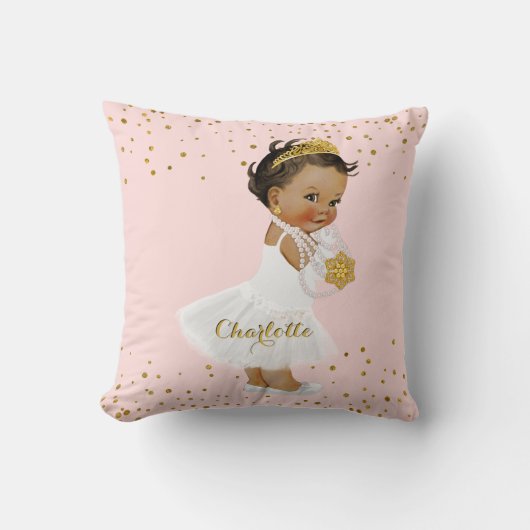 Roze Gold Ethnic Princess Ballerina Nursery Name Kussen (Voorkant)