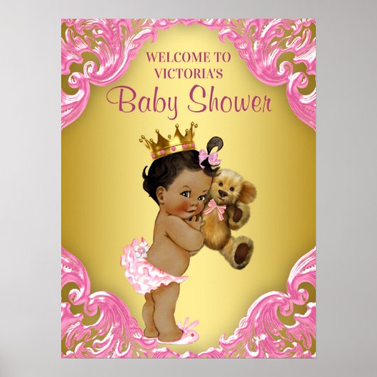 Roze Gold Ethnic Prinses Baby shower Welkomstteken Poster (Voorkant)