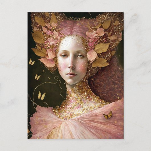 Roze Gold Fairy Fae Woman Fantasy Art Briefkaart (Voorkant)
