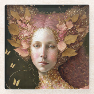Roze Gold Fairy Fae Woman Fantasy Art Glazen Onderzetter