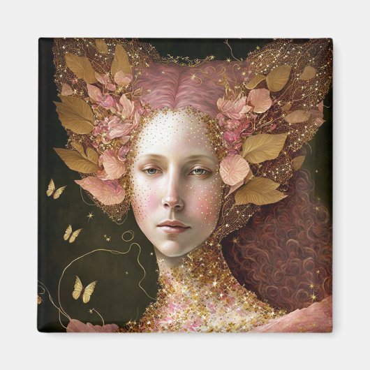 Roze Gold Fairy Fae Woman Fantasy Art Magneet (Voorkant)