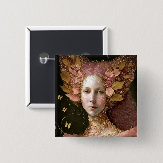Roze Gold Fairy Fae Woman Fantasy Art Vierkante Button 5,1 Cm (Voorkant /achterkant)