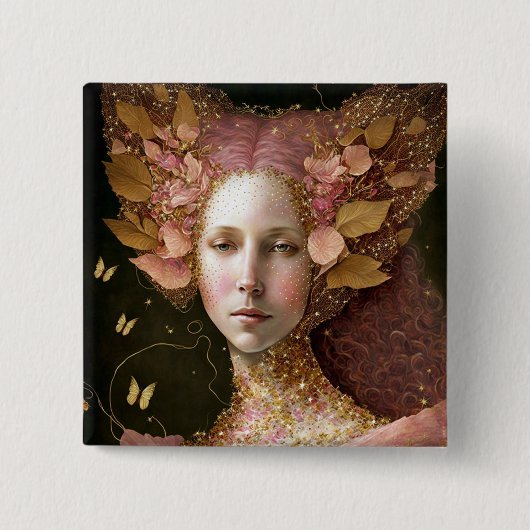 Roze Gold Fairy Fae Woman Fantasy Art Vierkante Button 5,1 Cm (Voorkant)