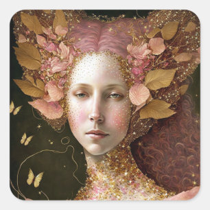 Roze Gold Fairy Fae Woman Fantasy Art Vierkante Sticker