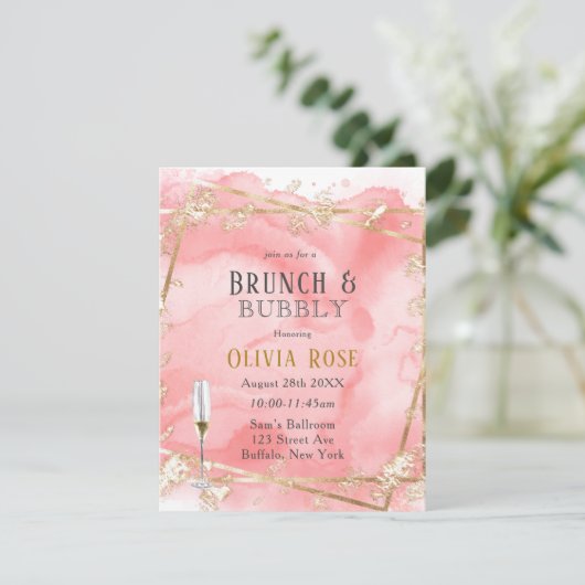 Roze Gold Fairytale Brunch & bubel Uitnodiging (Staand voorkant)