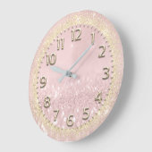 Roze Gold Faux Crystals Glitter Spark Nimber Metal Grote Klok (Hoek)