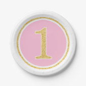 Roze Gold Faux Glitter Circle First Birthday Papieren Bordje (Voorkant)
