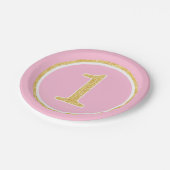 Roze Gold Faux Glitter Cirkel 1ste verjaardag Papieren Bordje (Gekanteld)