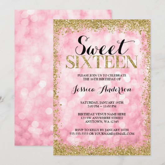 Roze Gold Faux Glitter Lights 16 oktober Kaart (Voorkant / Achterkant)