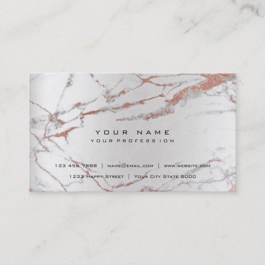 Roze Gold Faux White Grey Marble Vip Parly Silver Visitekaartje (Voorkant)