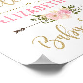 Roze & Gold Floral Baby shower Welkomstteken Decor Poster (Hoek)
