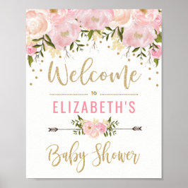 Roze & Gold Floral Baby shower Welkomstteken Decor Poster