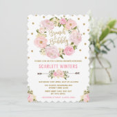 Roze Gold Floral Brunch & Bubble Shower Invitation Kaart (Staand voorkant)