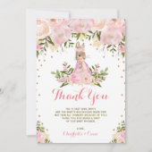Roze Gold Floral Bunny Rabbit Hartelijk dank Kaart (Voorkant)