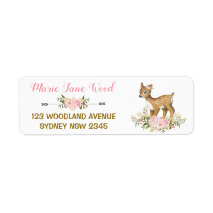 Roze Gold Floral Deer Baby shower Adres Etiket