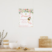 Roze Gold Floral Girl First Community Welcome Sign Poster (Keuken)