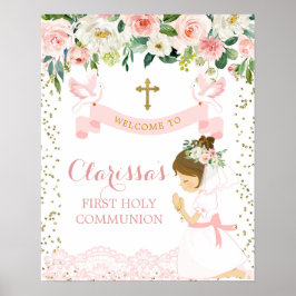 Roze Gold Floral Girl First Community Welcome Sign Poster