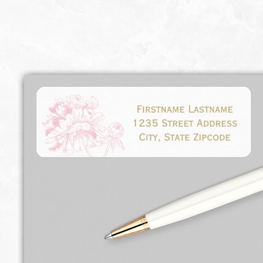Roze Gold Floral Peony Wedding Return Address Etiket
