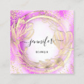 Roze Gold Floral QRCode Logo Square Insert Vierkante Visitekaartje (Voorkant)