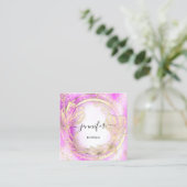 Roze Gold Floral QRCode Logo Square Insert Vierkante Visitekaartje (Staand voorkant)