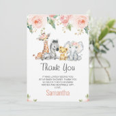 Roze Gold Floral Safari Baby shower Hartelijk dank Kaart (Staand voorkant)