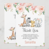 Roze Gold Floral Safari Baby shower Hartelijk dank Kaart (Voorkant / Achterkant)