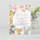 Roze Gold Floral Safari Baby shower Kaart (Staand voorkant)