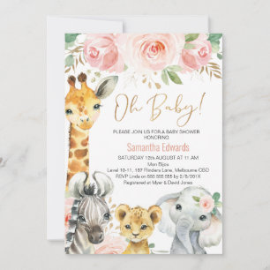 Roze Gold Floral Safari Baby shower Kaart