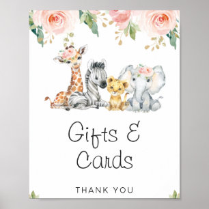 Roze Gold Floral Safari Baby shower Sign. Poster