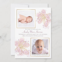 Roze Gold Floral Waterverf Baby Girl 2 Foto